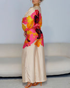 Vyla™ Fashion Print Satin 2 Piece Sets Women Casual Lantern Sleeve Off-Shoulder