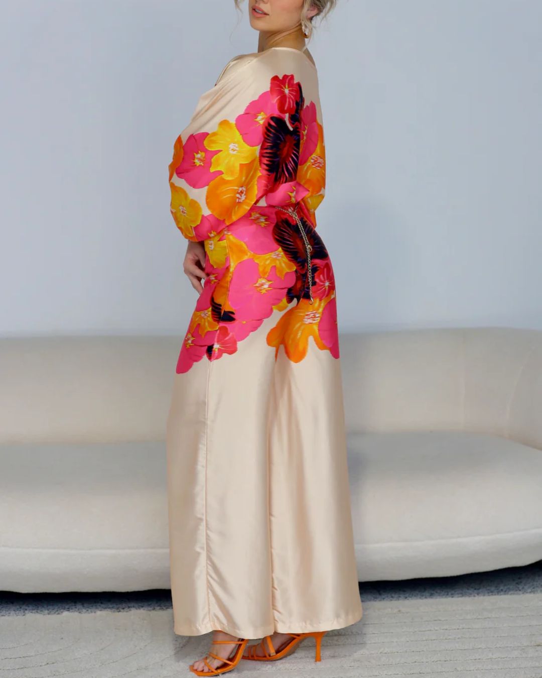 Vyla™ Fashion Print Satin 2 Piece Sets Women Casual Lantern Sleeve Off-Shoulder