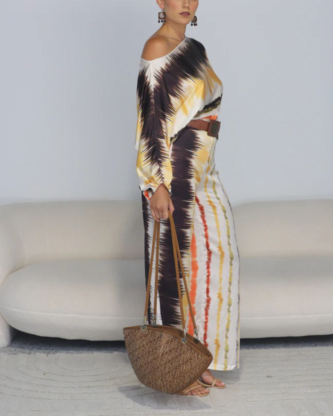 Vyla™ Fashion Print Satin 2 Piece Sets Women Casual Lantern Sleeve Off-Shoulder