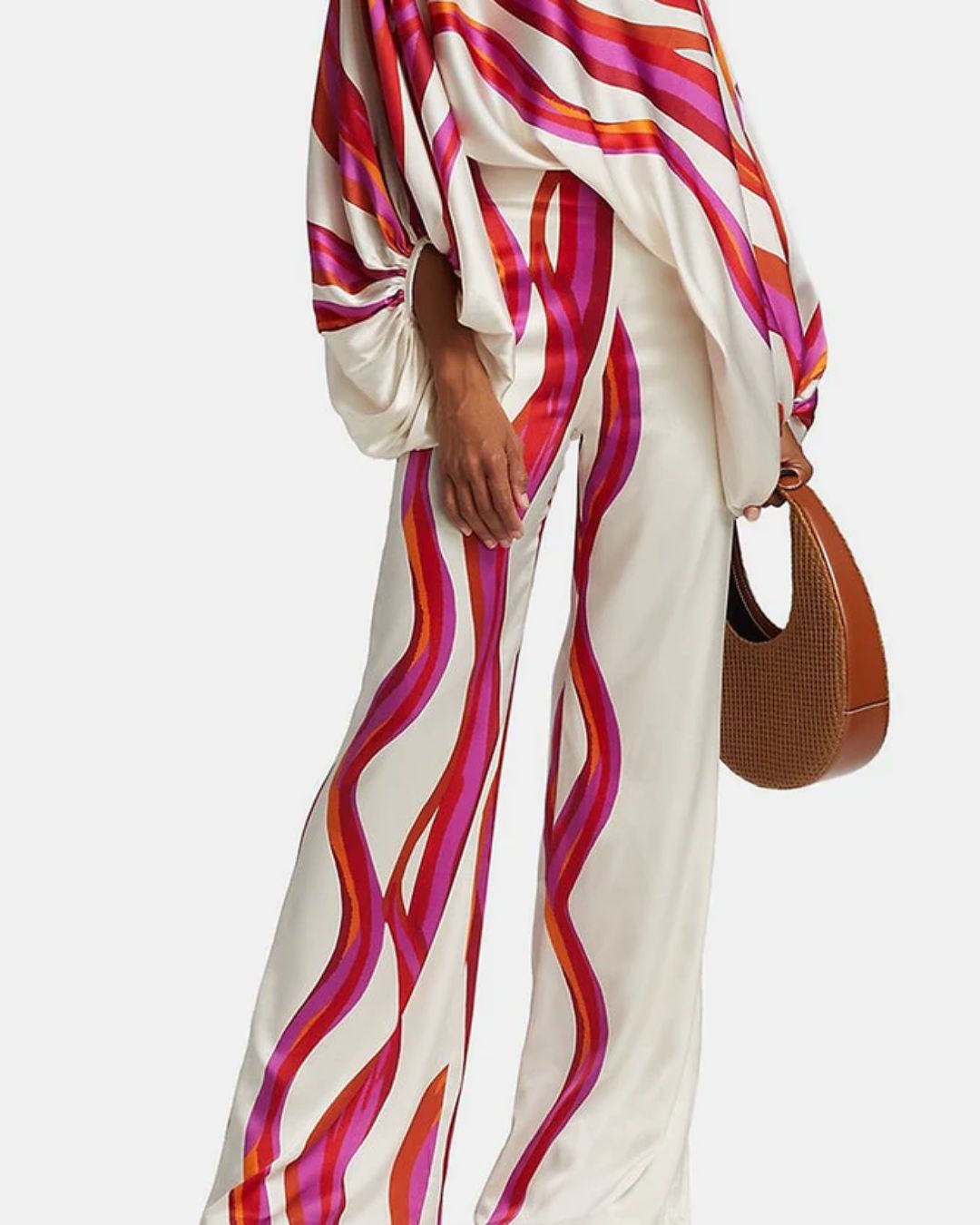 Vyla™ Fashion Print Satin 2 Piece Sets Women Casual Lantern Sleeve Off-Shoulder