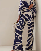 Vyla™ Fashion Print Satin 2 Piece Sets Women Casual Lantern Sleeve Off-Shoulder