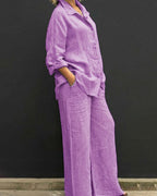 Vyla™ Casual Fashion Cozy Breathable Shirt & Wide Leg Pants Outfit