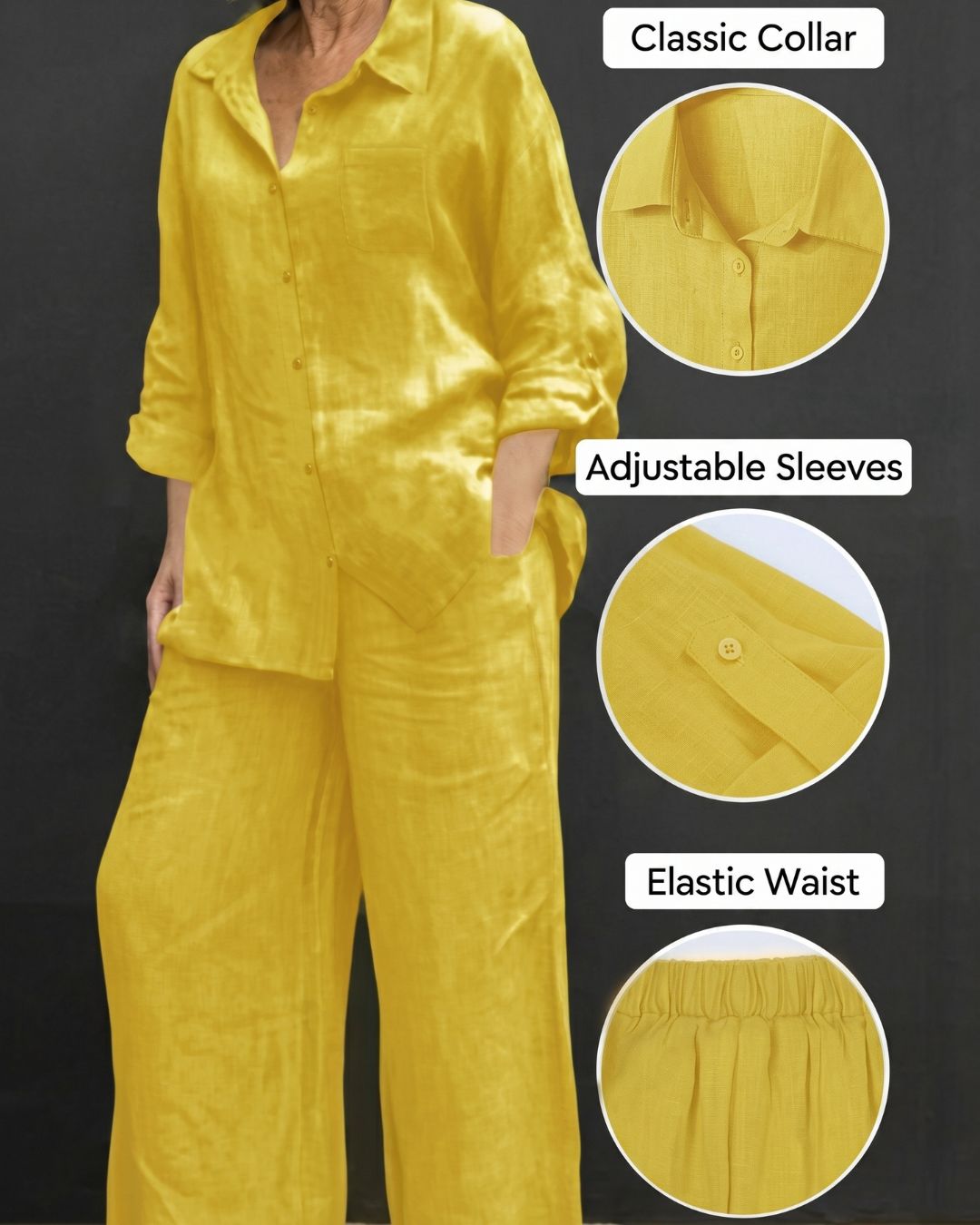 Vyla™ Casual Fashion Cozy Breathable Shirt & Wide Leg Pants Outfit