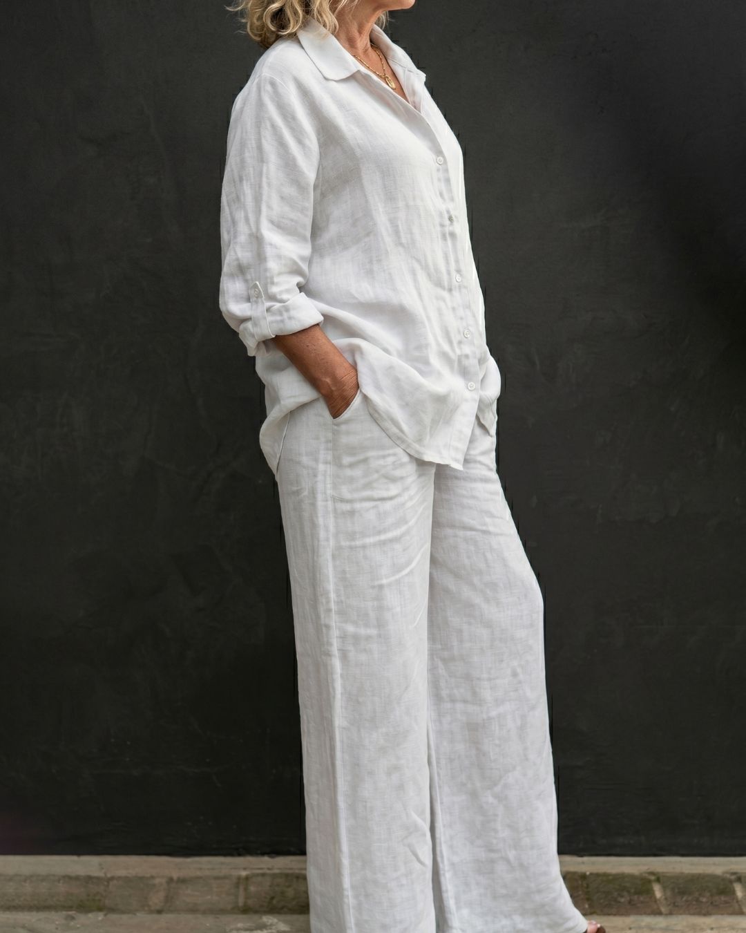 Vyla™ Casual Fashion Cozy Breathable Shirt & Wide Leg Pants Outfit