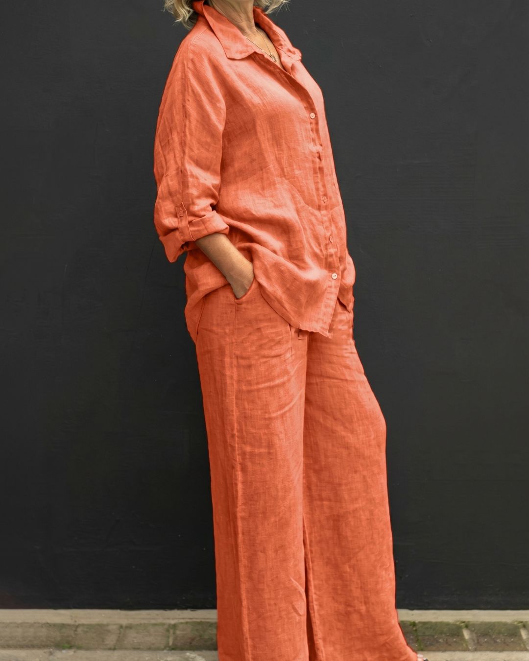 Vyla™ Casual Fashion Cozy Breathable Shirt & Wide Leg Pants Outfit