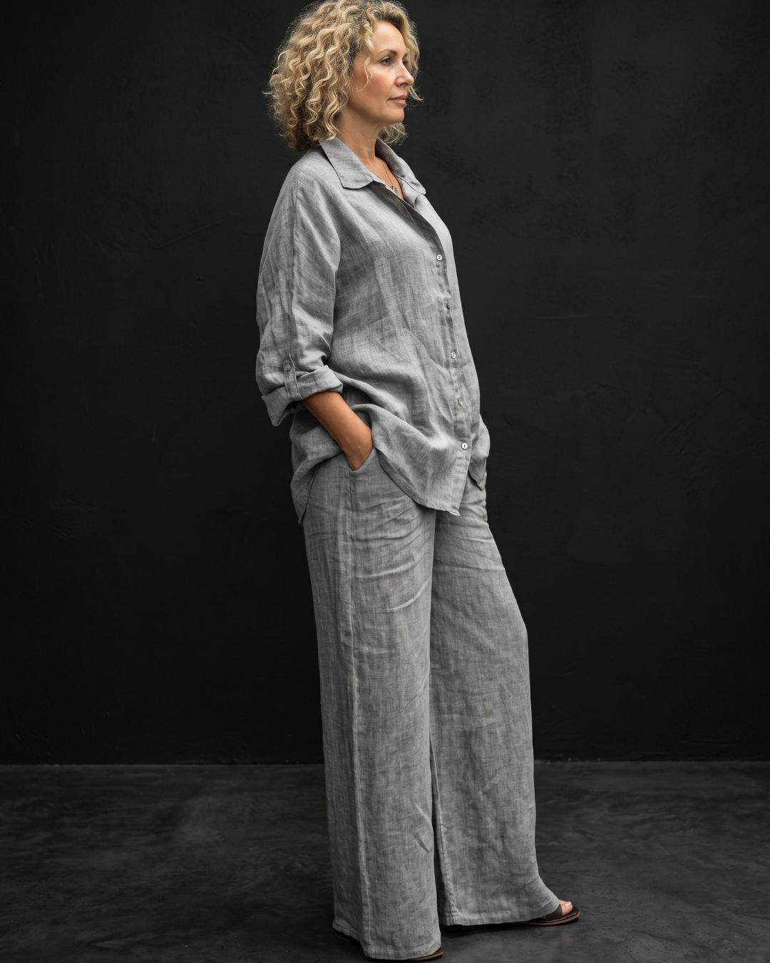 Vyla™ Casual Fashion Cozy Breathable Shirt & Wide Leg Pants Outfit