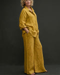 Vyla™ Casual Fashion Cozy Breathable Shirt & Wide Leg Pants Outfit