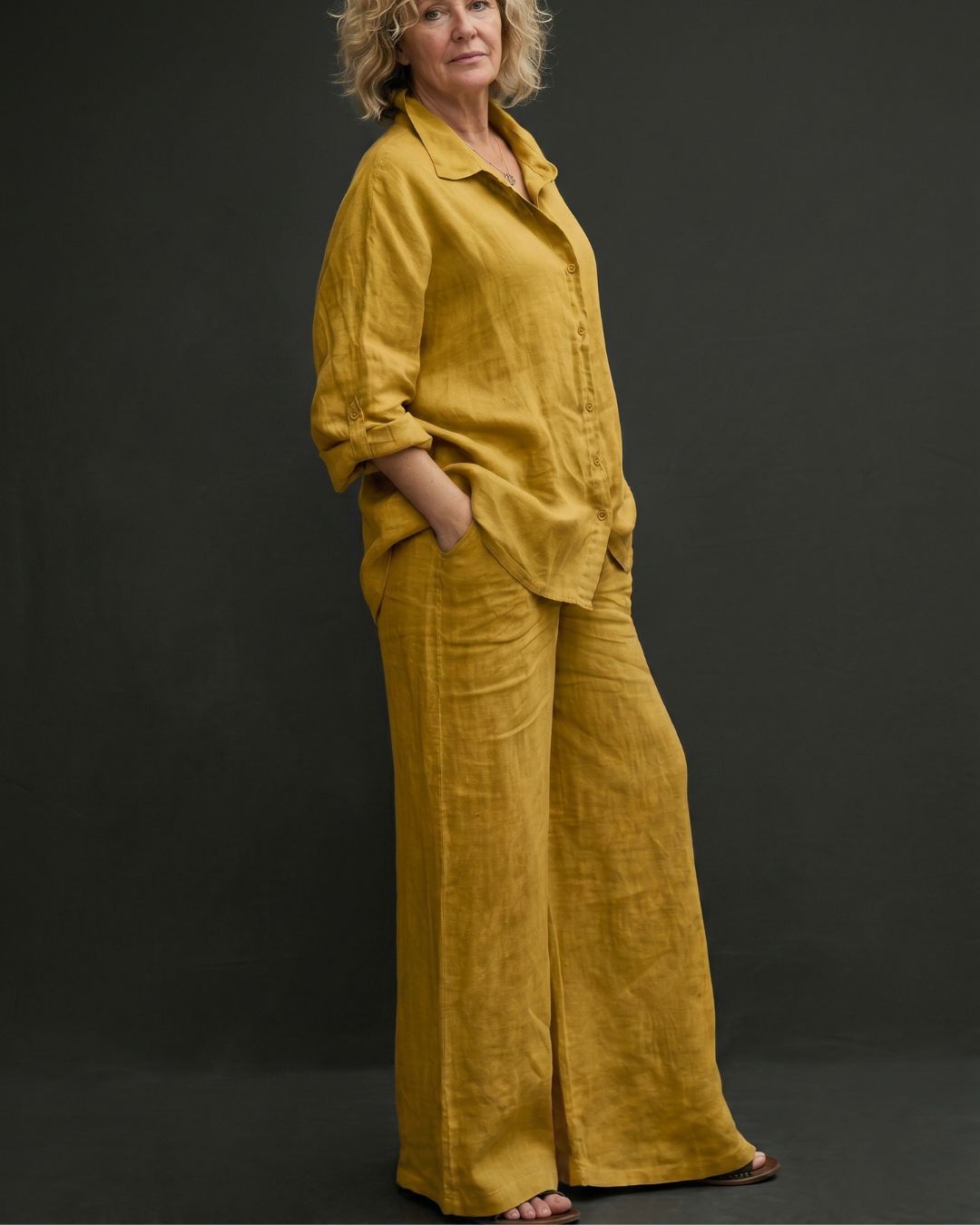Vyla™ Casual Fashion Cozy Breathable Shirt & Wide Leg Pants Outfit