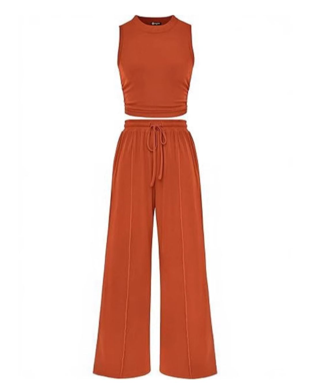 Vyla™ Ribbed Knit Crew Neck Sleeveless Cropped Top & Wide Leg Pants Lounge Set