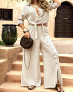 Vyla™ Linen-Blend Tie-Front Top & Wide Leg Pants Set