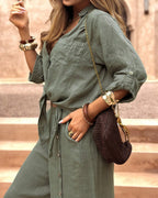 Vyla™ Linen-Blend Tie-Front Top & Wide Leg Pants Set