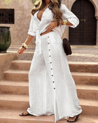 Vyla™ Linen-Blend Tie-Front Top & Wide Leg Pants Set