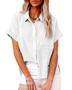 Vyla™ Dressy Casual V Neck Button Down Shirts Short Sleeve Blouses
