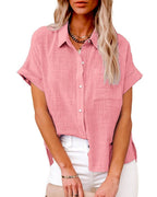 Vyla™ Dressy Casual V Neck Button Down Shirts Short Sleeve Blouses