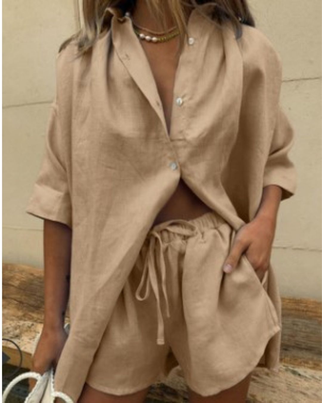 Vyla™ Casual V-Neck Button Down Shirt and Shorts Set Easy Everyday Summer Two-Piece Outfit