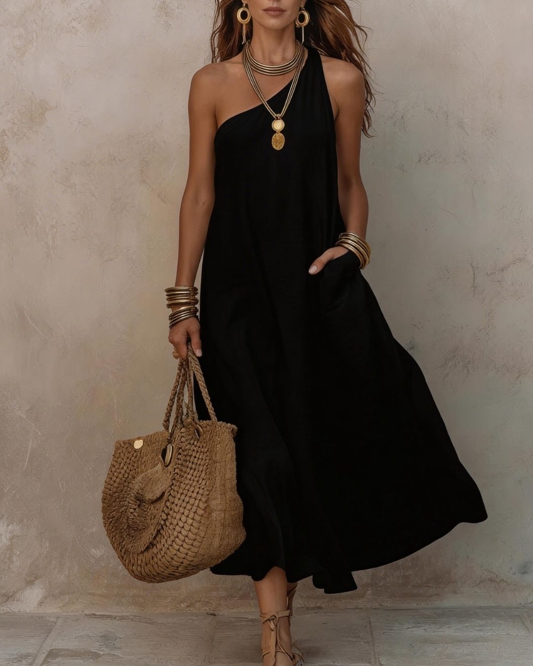 Vyla™ One-Shoulder Halter Maxi Dress