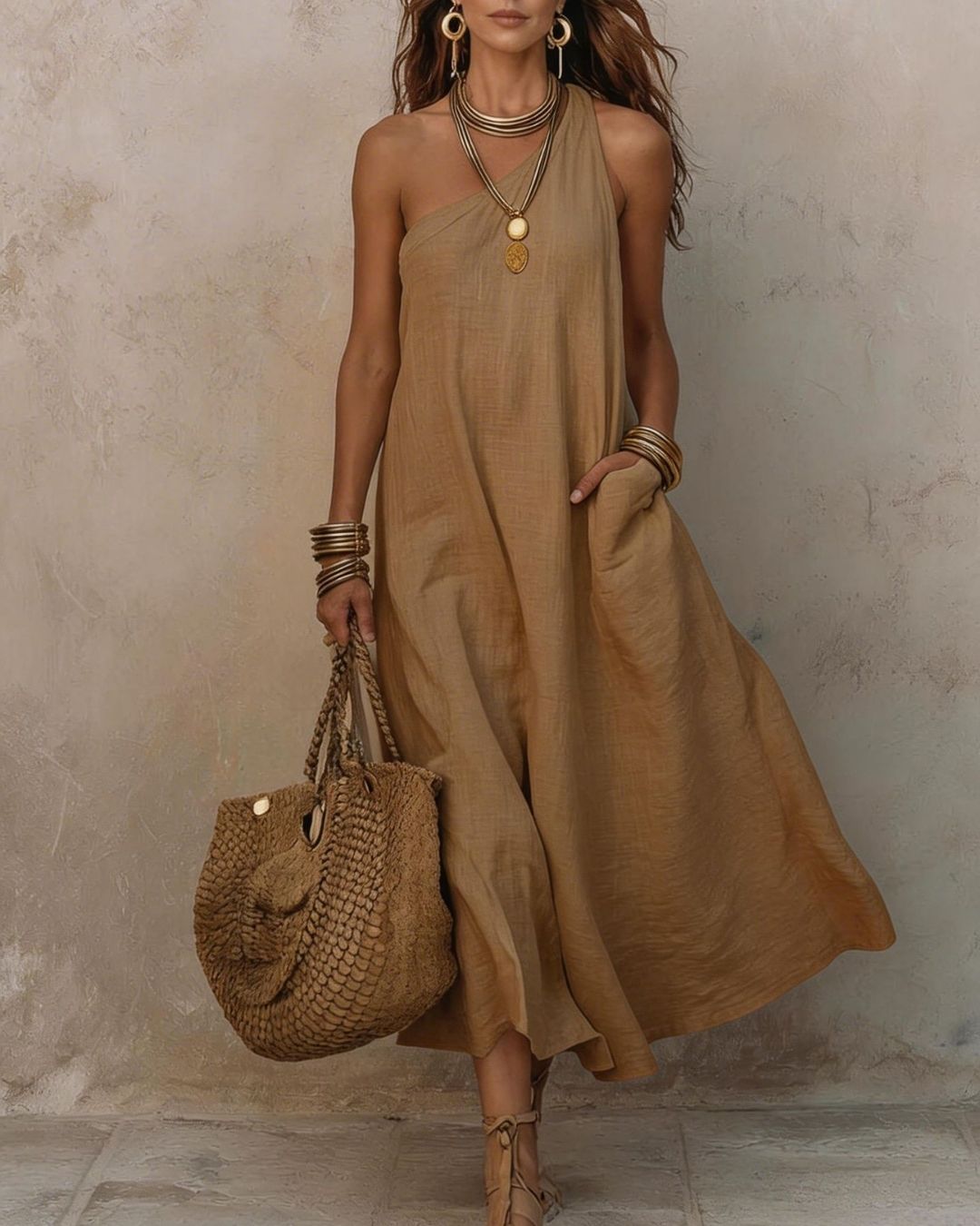 Vyla™ One-Shoulder Halter Maxi Dress