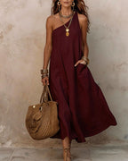 Vyla™ One-Shoulder Halter Maxi Dress
