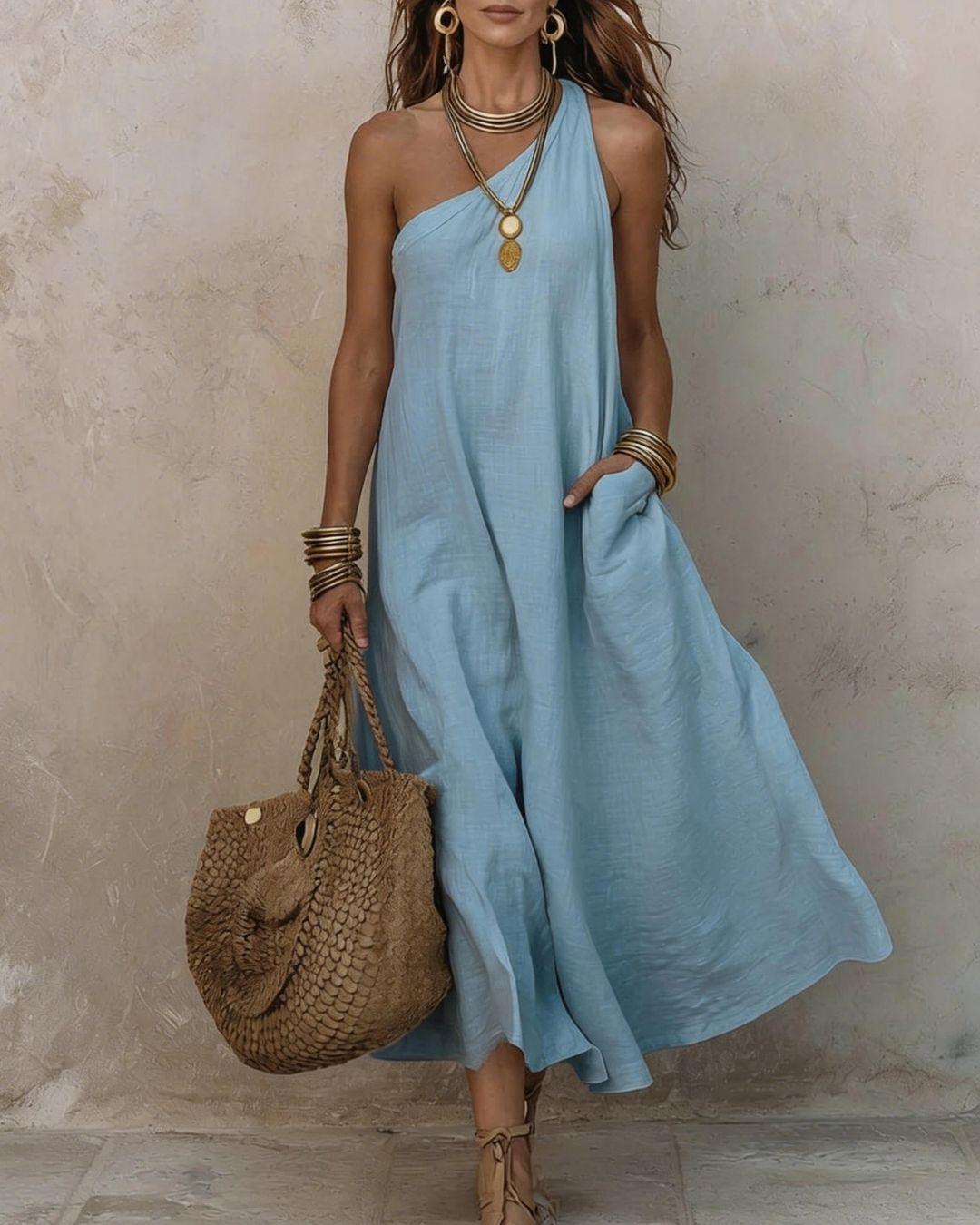 Vyla™ One-Shoulder Halter Maxi Dress