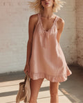 Vyla™ Breezy Ruffle Trim Tie-Front V-Neck Mini Dress Flowy Relaxed Fit Summer Dress