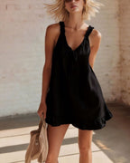Vyla™ Breezy Ruffle Trim Tie-Front V-Neck Mini Dress Flowy Relaxed Fit Summer Dress