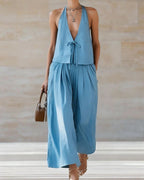 Vyla™ Sleeveless Vest & Wide-Leg Pants Set – 2-Piece Lace-Up Outfit