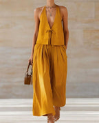 Vyla™ Sleeveless Vest & Wide-Leg Pants Set – 2-Piece Lace-Up Outfit