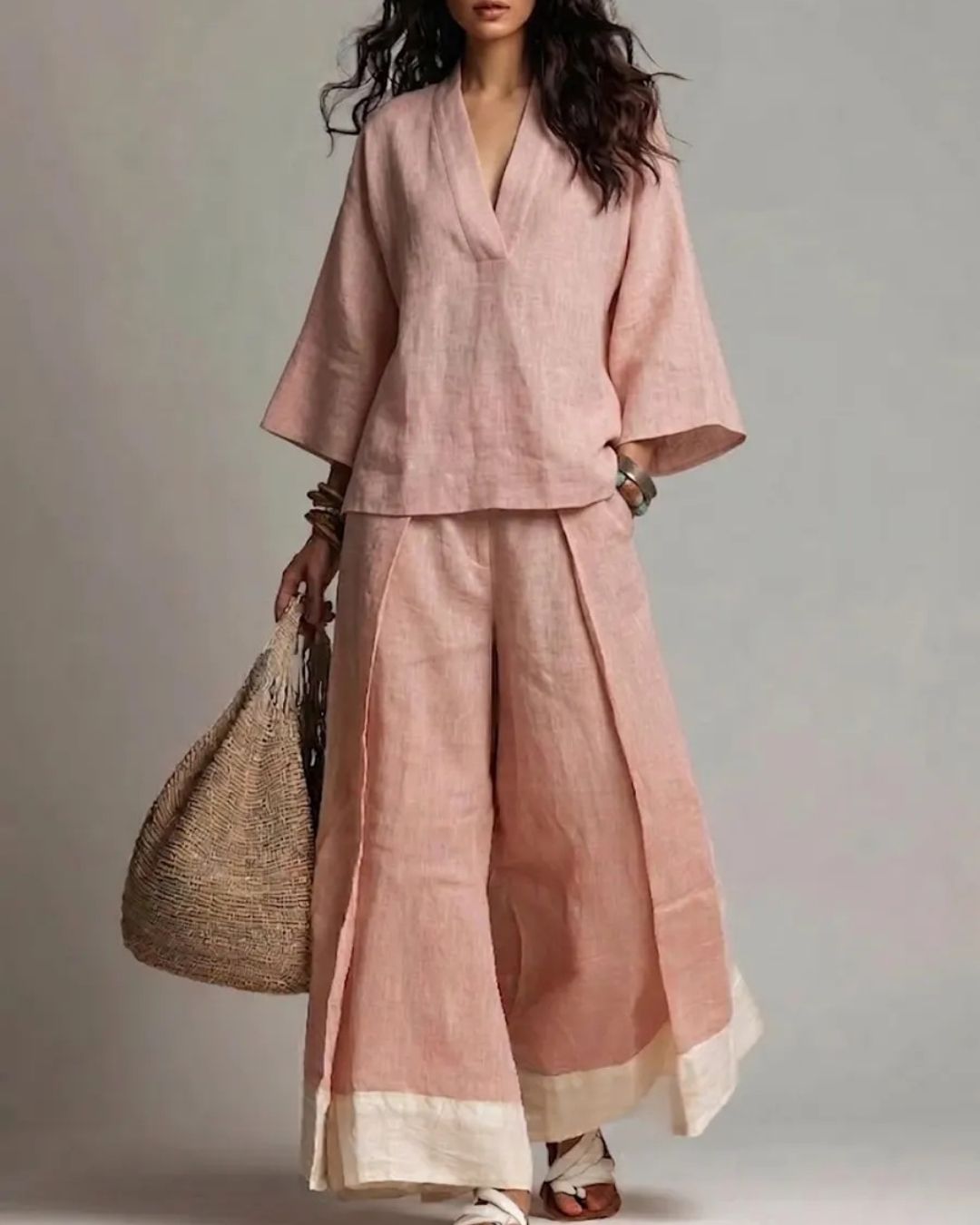 Vyla™ Boho Oasis Set Deep V Neck Tunic Palazzo Pants Resort Wear