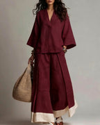Vyla™ Boho Oasis Set Deep V Neck Tunic Palazzo Pants Resort Wear