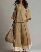Vyla™ Boho Oasis Set Deep V Neck Tunic Palazzo Pants Resort Wear