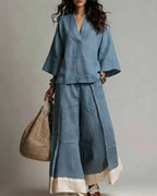 Vyla™ Boho Oasis Set Deep V Neck Tunic Palazzo Pants Resort Wear