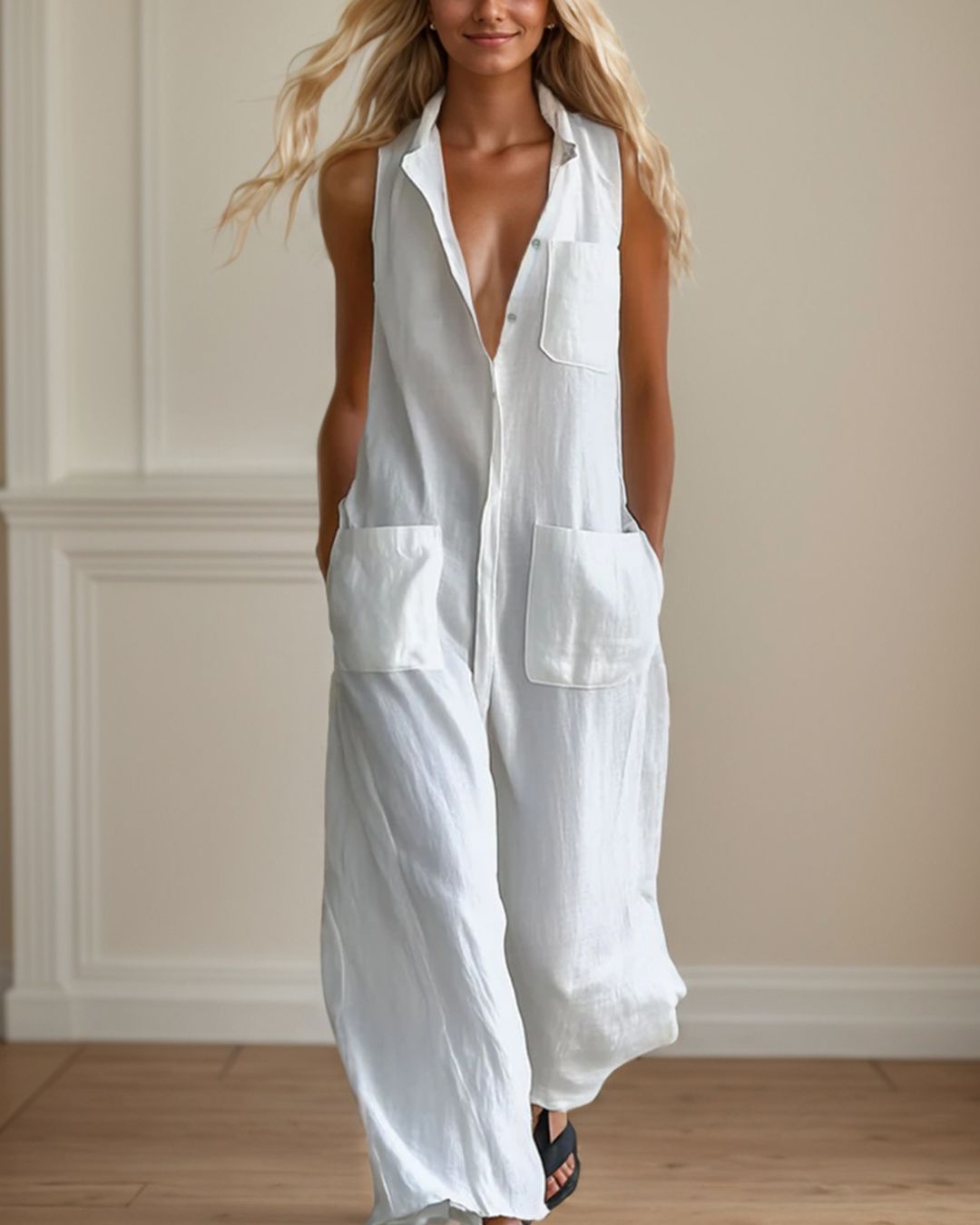Vyla™ Casual Loose Retro Breathable Wide Leg Jumpsuit