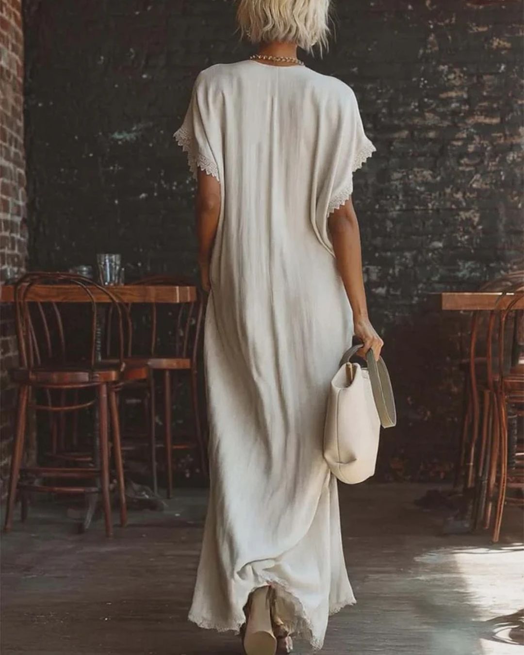 Vyla™ Boho Lace Trim Flowy A-Line Maxi Dress