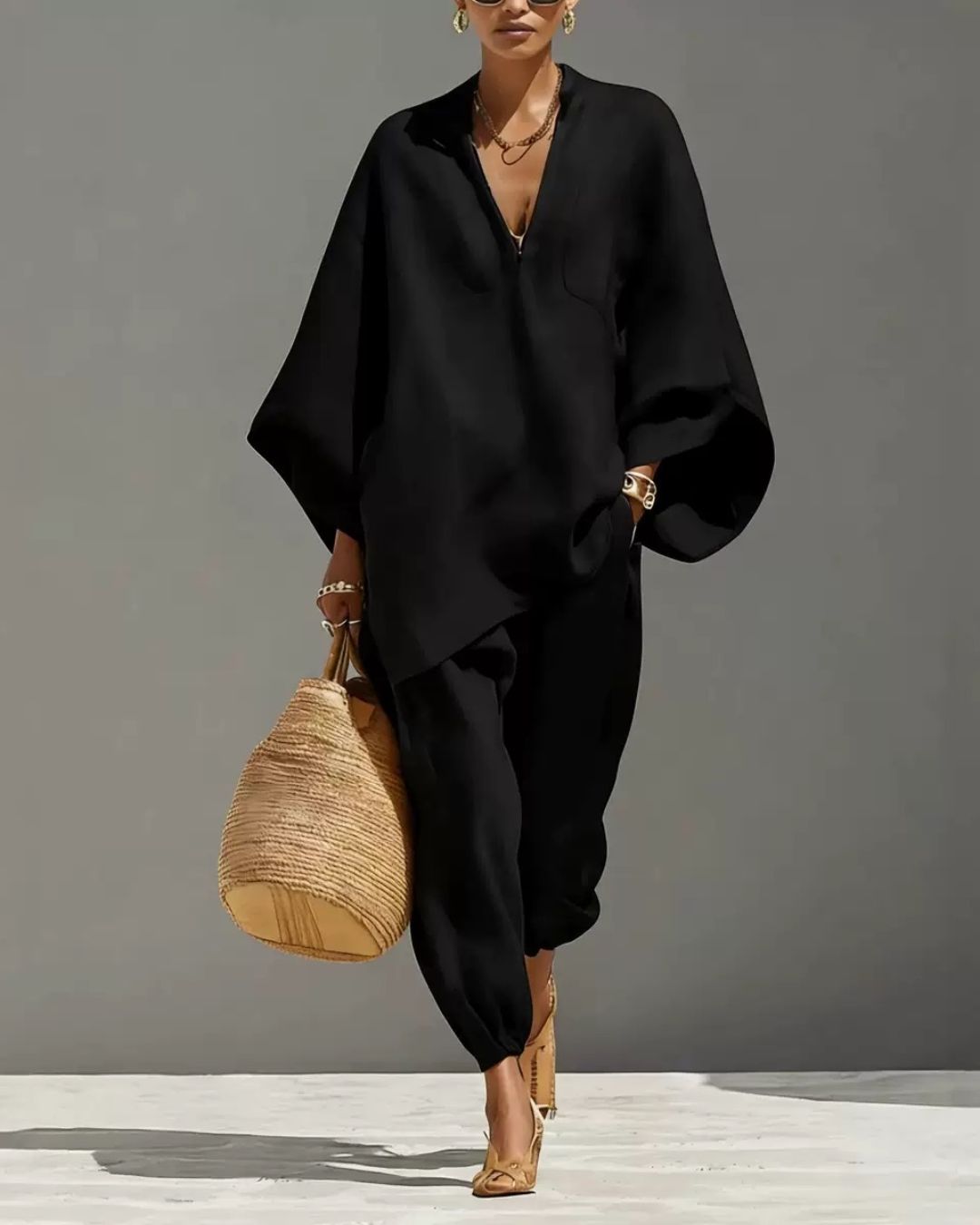 Vyla™ V-Neck Tunic Relaxed Fit Coastal Brunch Outfit