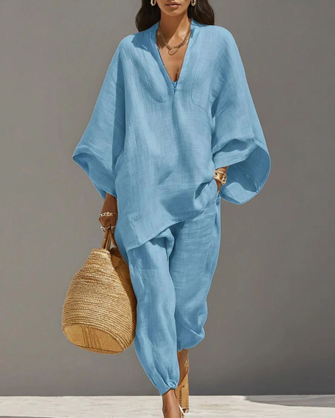 Vyla™ V-Neck Tunic Relaxed Fit Coastal Brunch Outfit