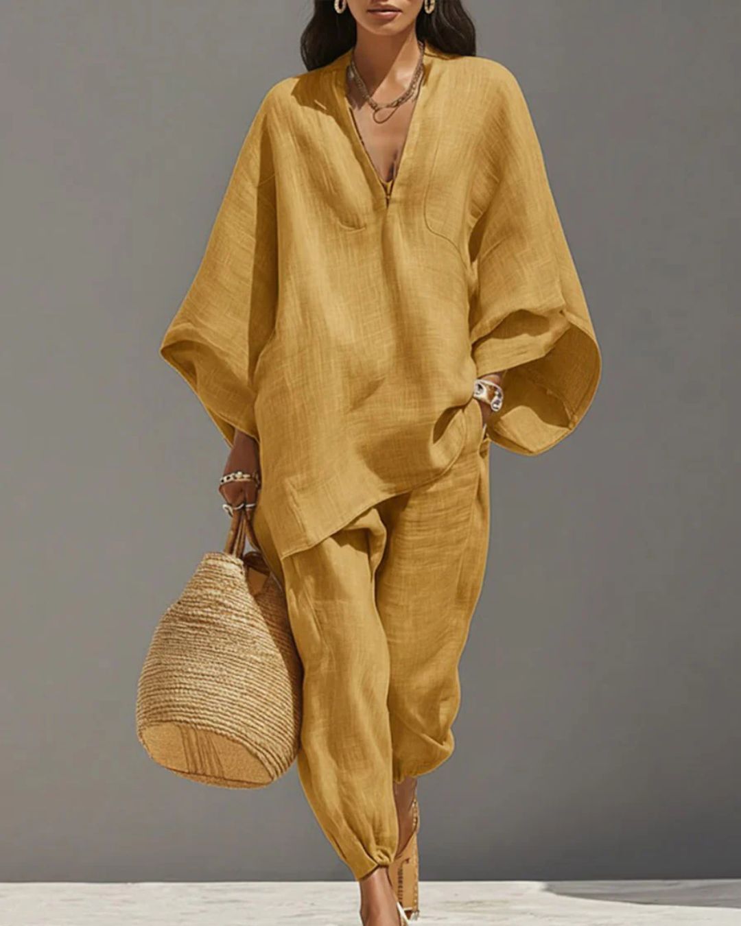 Vyla™ V-Neck Tunic Relaxed Fit Coastal Brunch Outfit