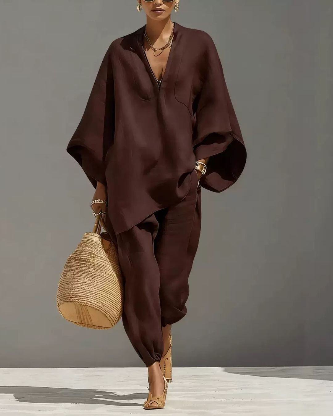 Vyla™ V-Neck Tunic Relaxed Fit Coastal Brunch Outfit