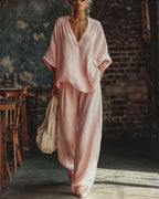 Vyla™ Casual Urban Boho V-neck Blouse Set