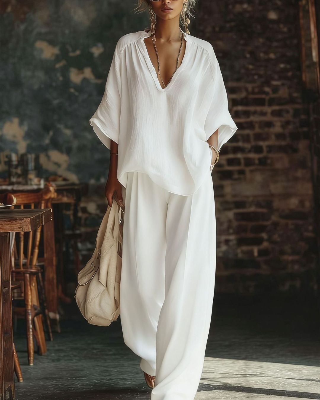 Vyla™ Casual Urban Boho V-neck Blouse Set