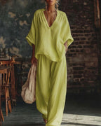 Vyla™ Casual Urban Boho V-neck Blouse Set