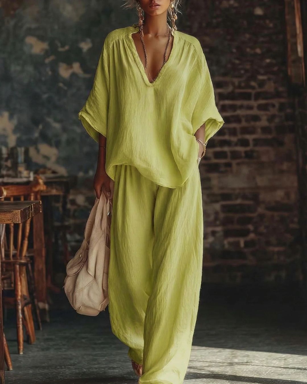 Vyla™ Casual Urban Boho V-neck Blouse Set