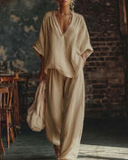 Vyla™ Casual Urban Boho V-neck Blouse Set
