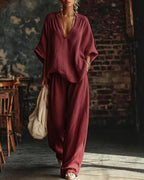 Vyla™ Casual Urban Boho V-neck Blouse Set