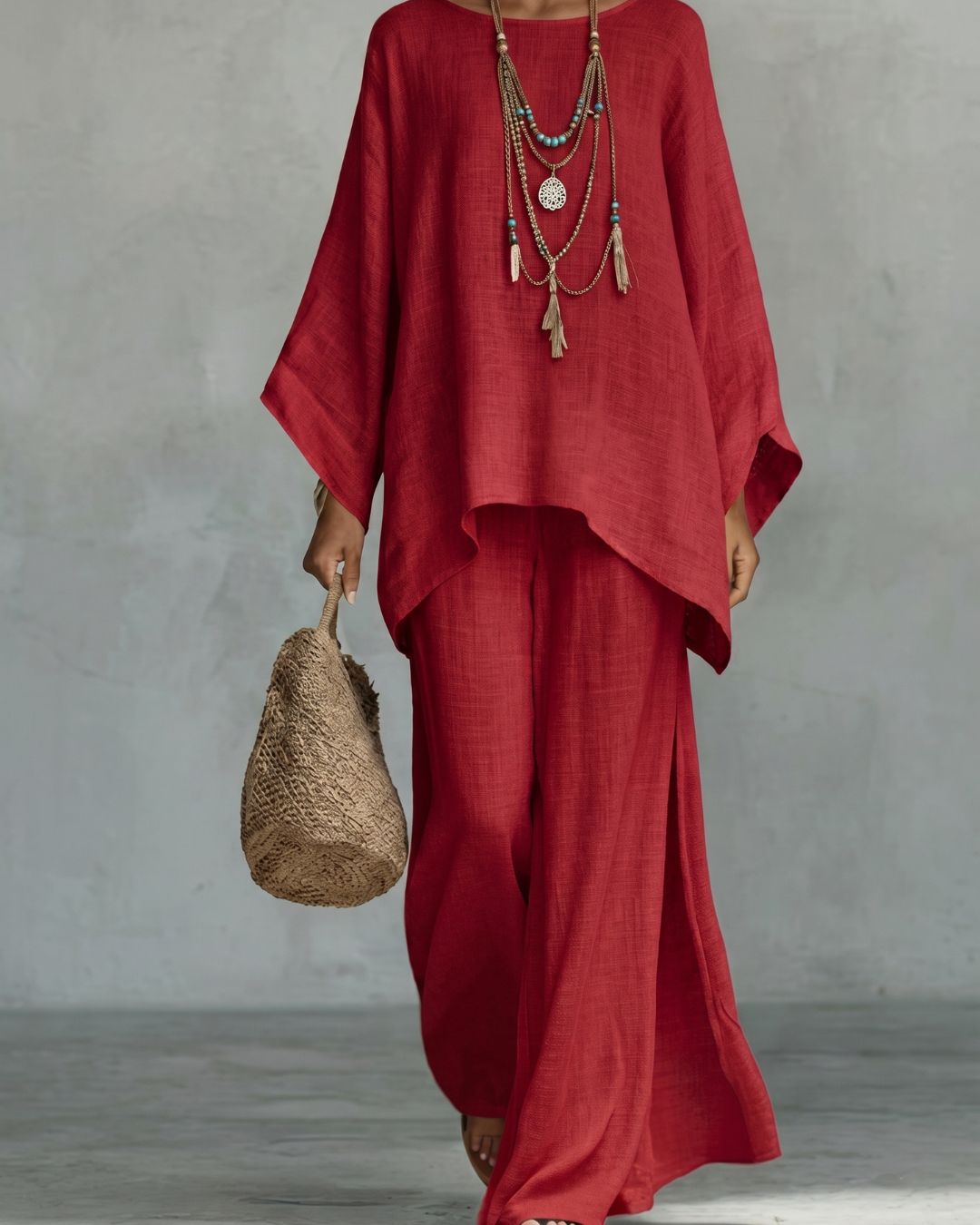 Vyla™ Asymmetric Ethnic Crew Neck Set