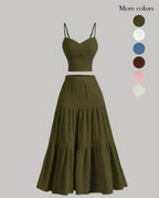 Vyla™ Casual Fashion Cozy Crop Cami Top & A-line Skirt Two-piece Outfits