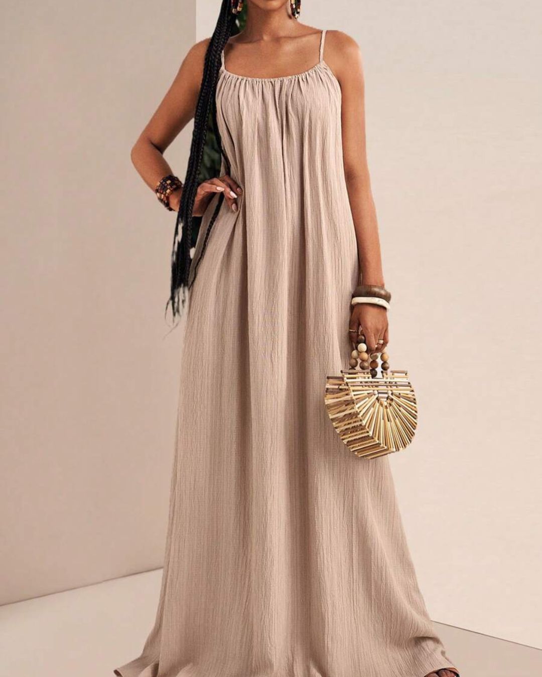 Vyla™ Pleated Slip Flowy Casual Maxi Dress
