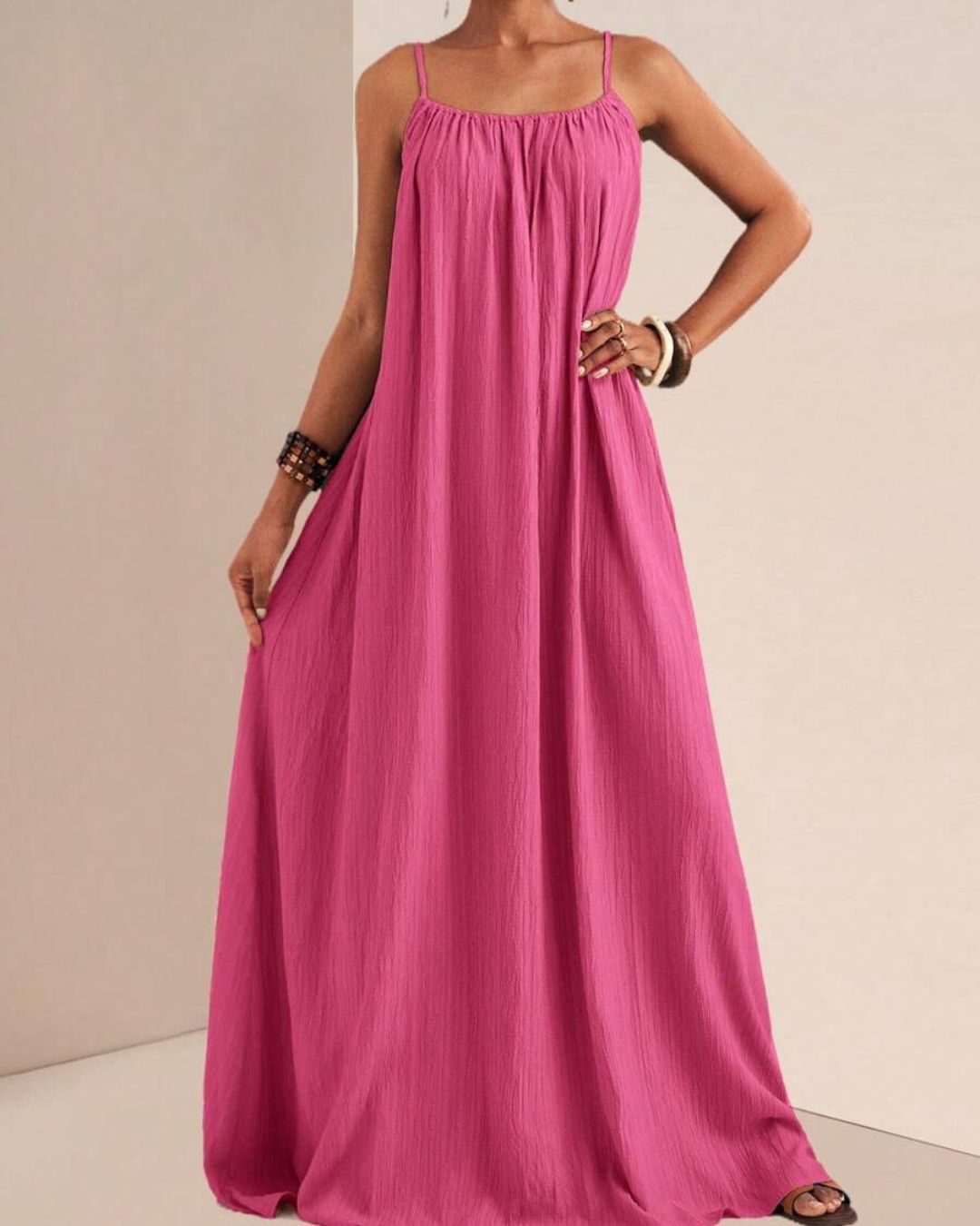 Vyla™ Pleated Slip Flowy Casual Maxi Dress