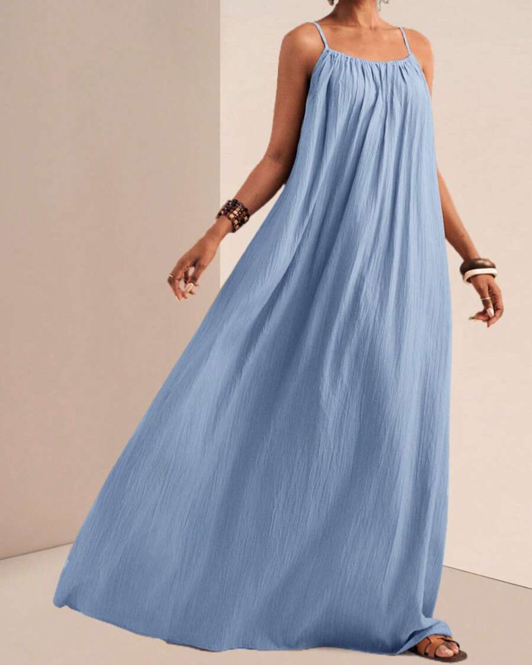Vyla™ Pleated Slip Flowy Casual Maxi Dress