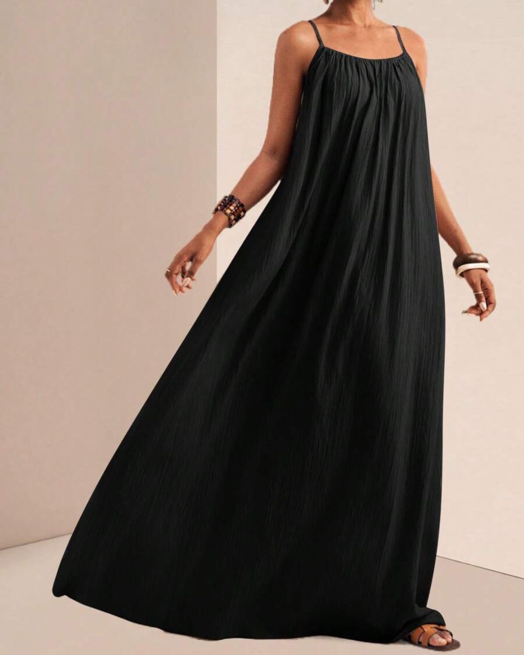Vyla™ Pleated Slip Flowy Casual Maxi Dress