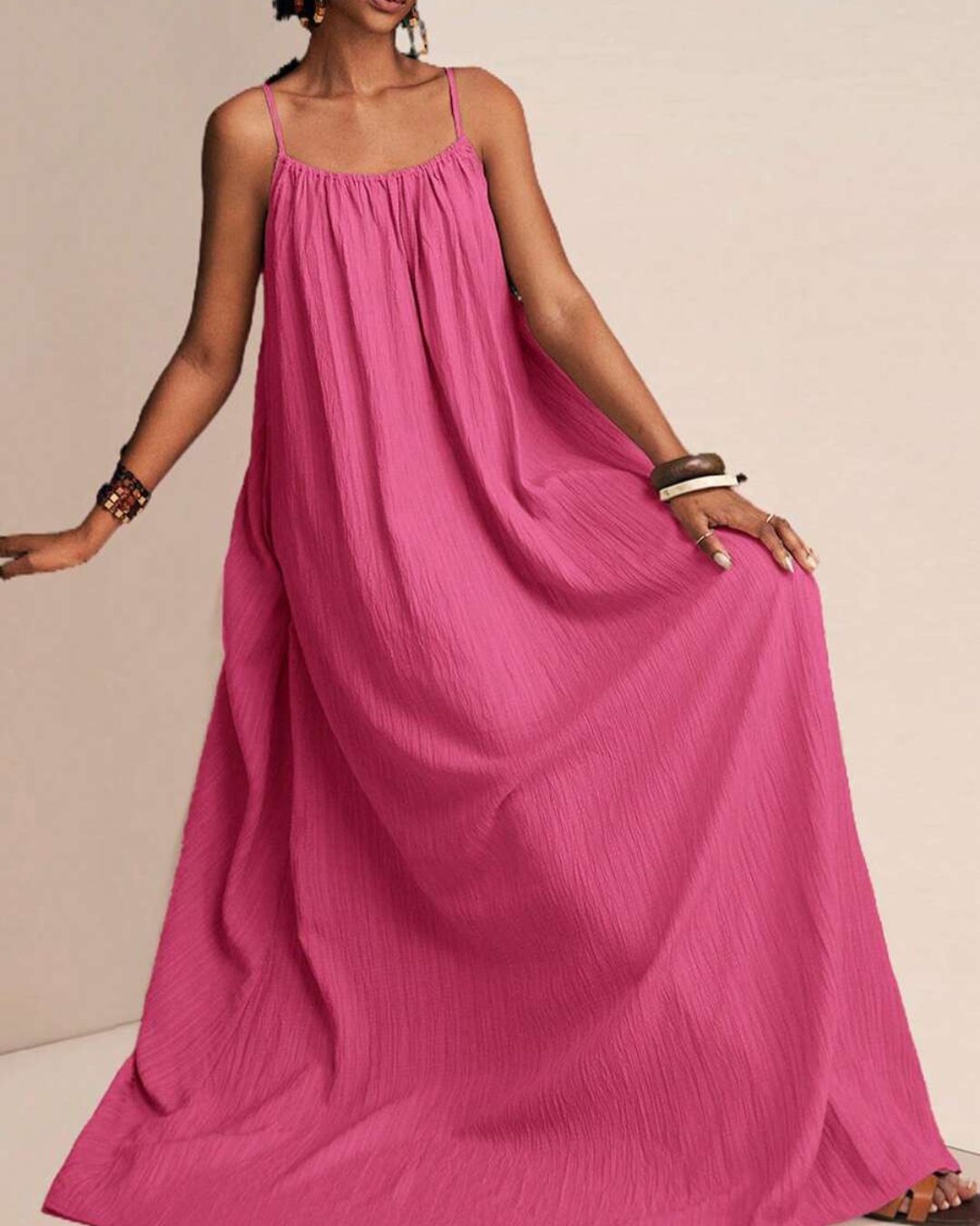 Vyla™ Pleated Slip Flowy Casual Maxi Dress
